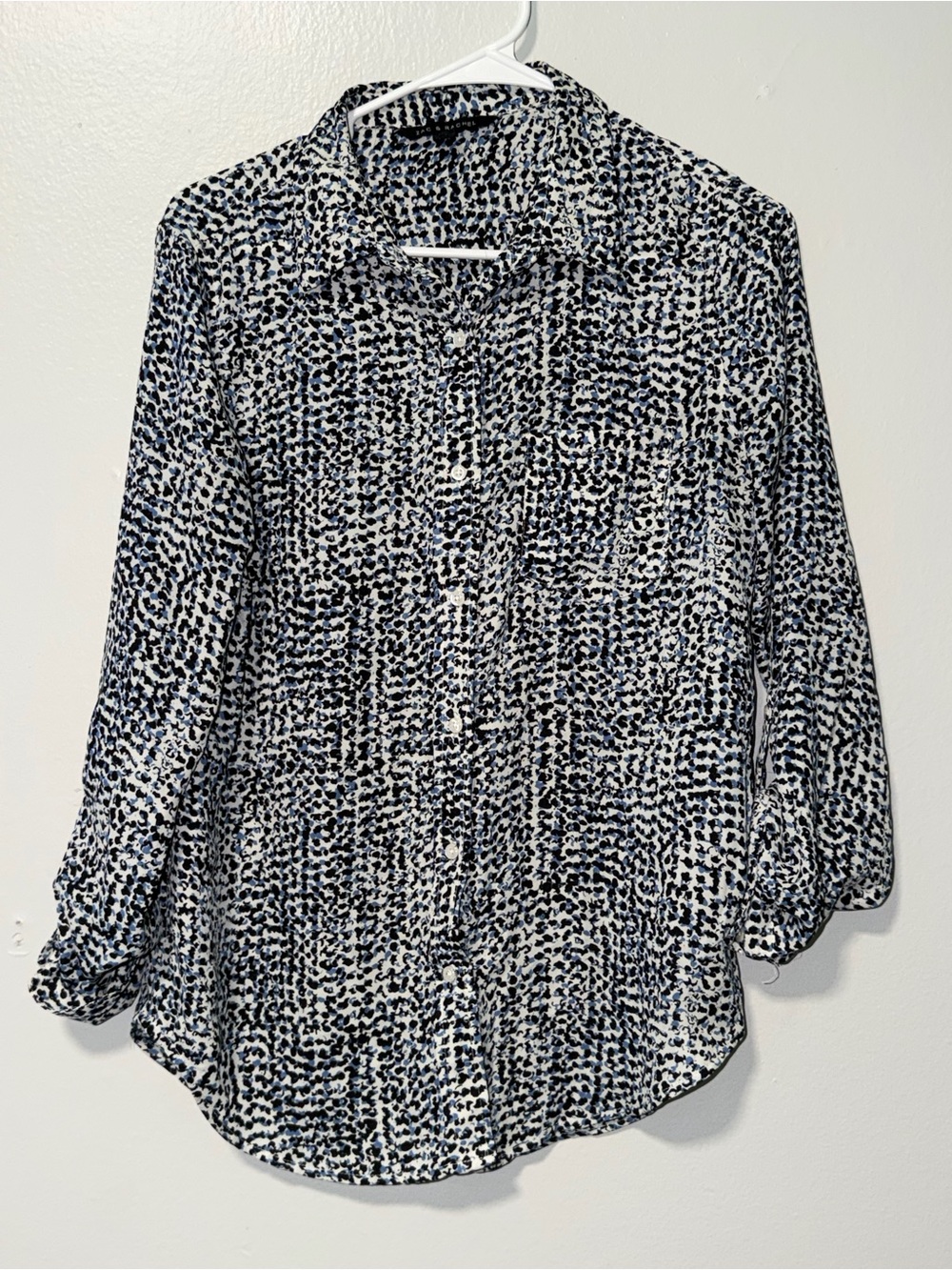 Zac & Rachel Navy and White Printed Button-Down Shirt